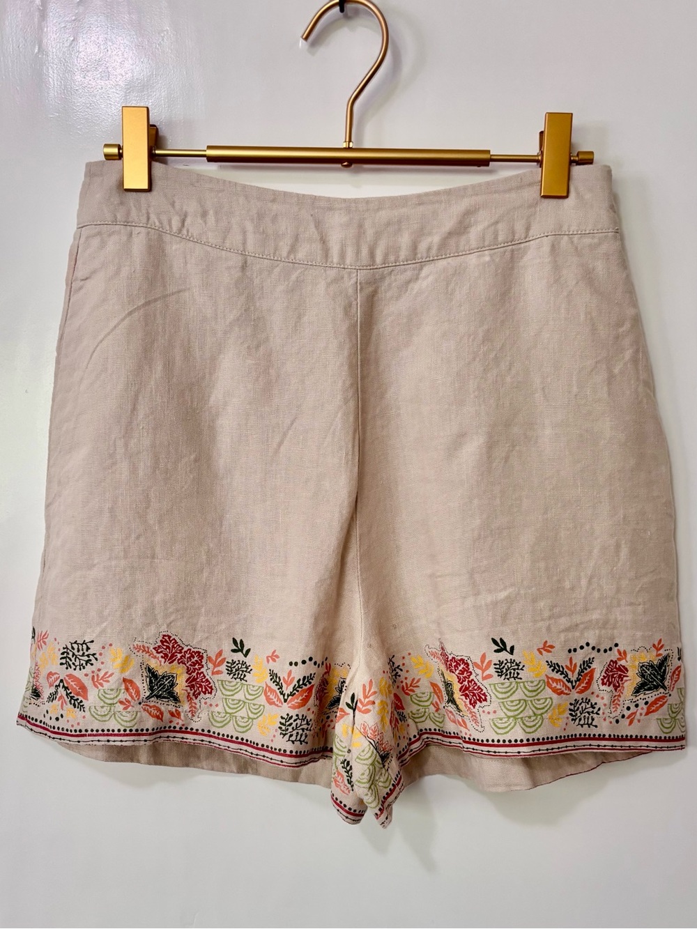 Jimmy Key| Painted Hem High-Waist Beige Linen Blend Lightweight Shorts Sz S